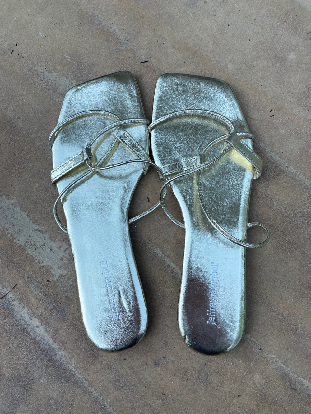 Jeffrey Campbell Metallic Gold Strappy Square-Toe Slide Sandals